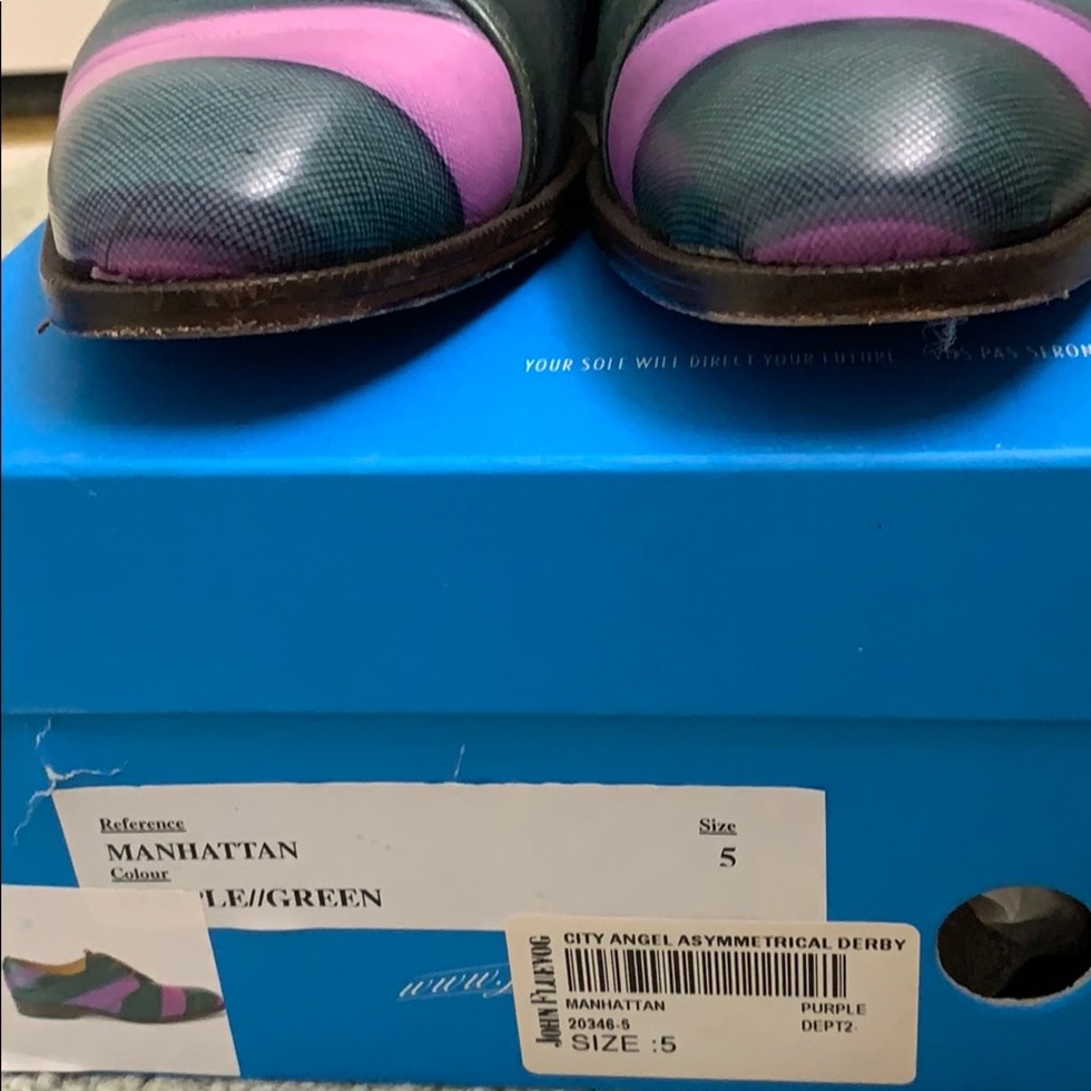 Size 5 Fluevog Women’s Purple/Green Manhattan - Picture 3 of 8